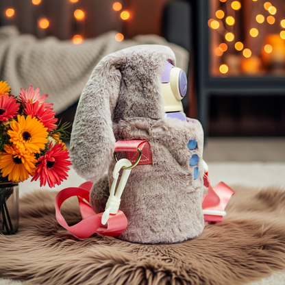 Personalized 470ml Teddy Fur Cover Insulated Stainless Steel Bottle – Cute Sipper M1059