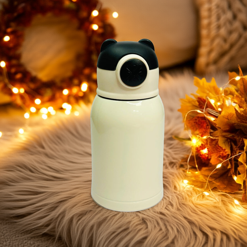 Personalized 470ml Teddy Fur Cover Insulated Stainless Steel Bottle – Cute Sipper M1059
