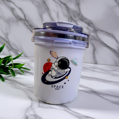 Custom Engraving Sealed Cup Water Bottle for Kids - 530ml Stainless Steel Sipper With Straw & Spoon