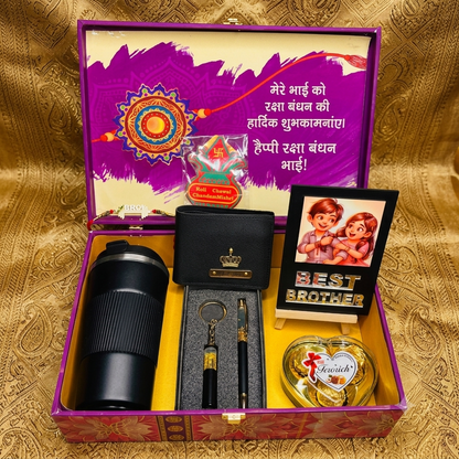 Personalized Rakhi Gift Hamper for Brothers with Premium Raksha Bandhan Gift Box and Sweet Brother Surprise R004
