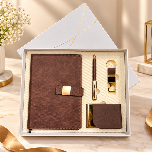 Personalized Brown & Gold 4-in-1 Luxury Executive Corporate Gift Set – MD161
