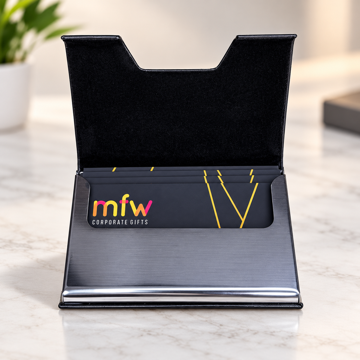 Personalized Premium PU Leather Business Card Holder – Elegant Metal Visiting Card Case | Customized Corporate Gift for Professionals - M1116