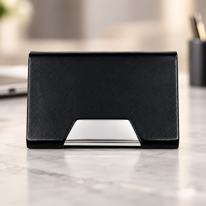 Personalized Premium PU Leather Business Card Holder – Elegant Metal Visiting Card Case | Customized Corporate Gift for Professionals - M1116