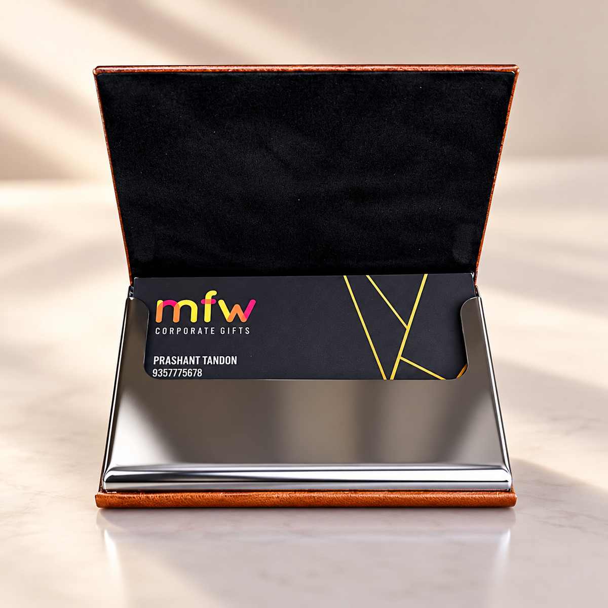 Personalized Premium PU Leather & Metal Business Card Holder – Luxury Visiting Card Case with Custom Name & Logo | Executive Corporate Gift – M1118