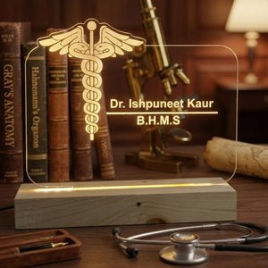 Personalized Doctor Name LED Desk Lamp | 3D Illusion Acrylic Name Plate with Medical Symbol for Clinic, Doctor Cabin Décor & Gifts
