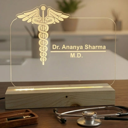 Personalized Doctor Name LED Desk Lamp | 3D Illusion Acrylic Name Plate with Medical Symbol for Clinic, Doctor Cabin Décor & Gifts