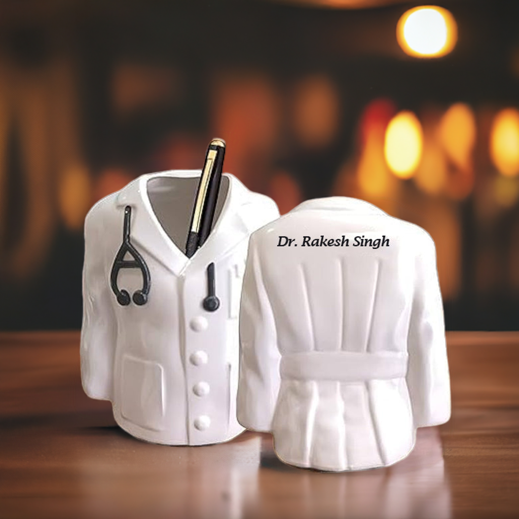 Personalized Doctor Coat Pen & Pencil Holder – Desk Organizer Stand for Office & Clinic Use