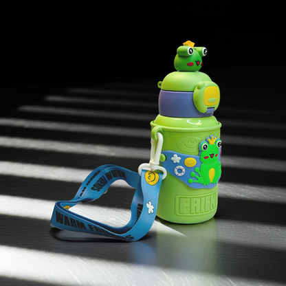 Custom Name 450ml Kids Cute Insulated Bottle – Safety Lock, Straw & Shoulder Strap (WB JI 110)
