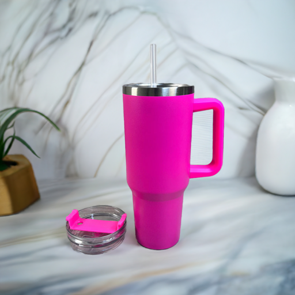 Personalized Dark Pink 1200ML Stainless Steel Tumbler with Lid & Straw – Vacuum Insulated Flask for Water, Coffee & Iced Tea – Perfect for Travel, Office & Gym