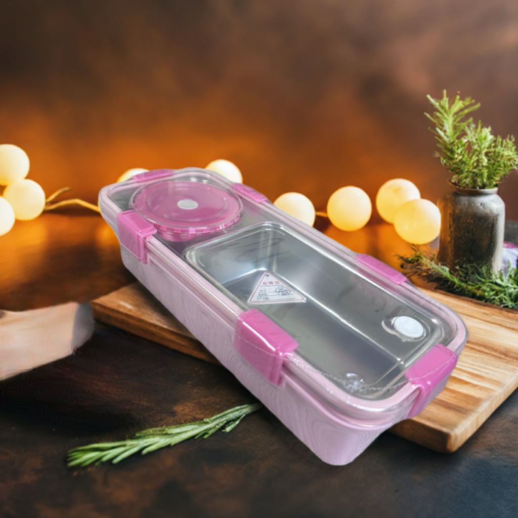 Personalized Engraved Stainless Steel Bento Lunch Box – Pink, Durable & Leakproof (7106)