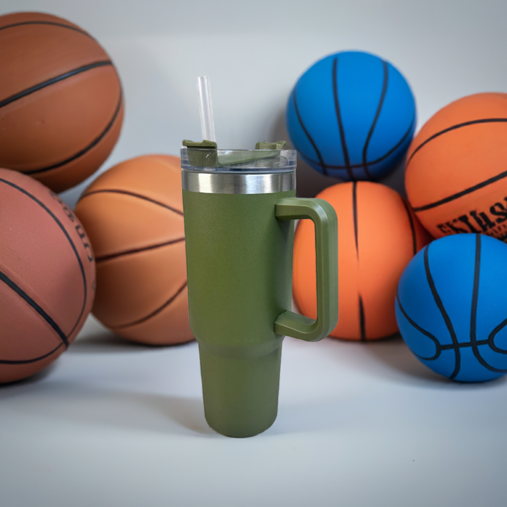 Personalized Green 1200ML Stainless Steel Tumbler with Lid & Straw – Vacuum Insulated Flask for Water, Coffee & Iced Tea – Perfect for Travel, Office & Gym