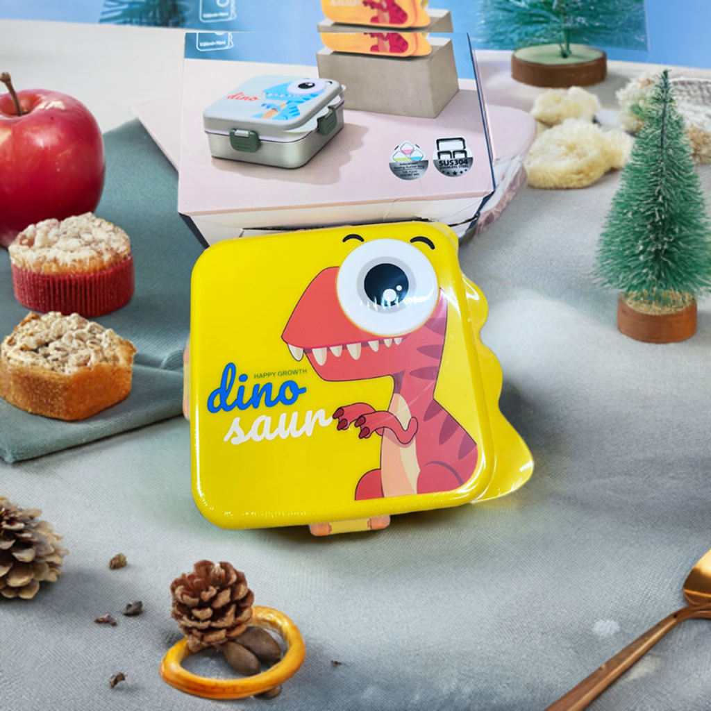 Personalized Cartoon Dino Saur Kids Double-Layer Leakproof Stainless Steel Bento Lunch Box (6656)