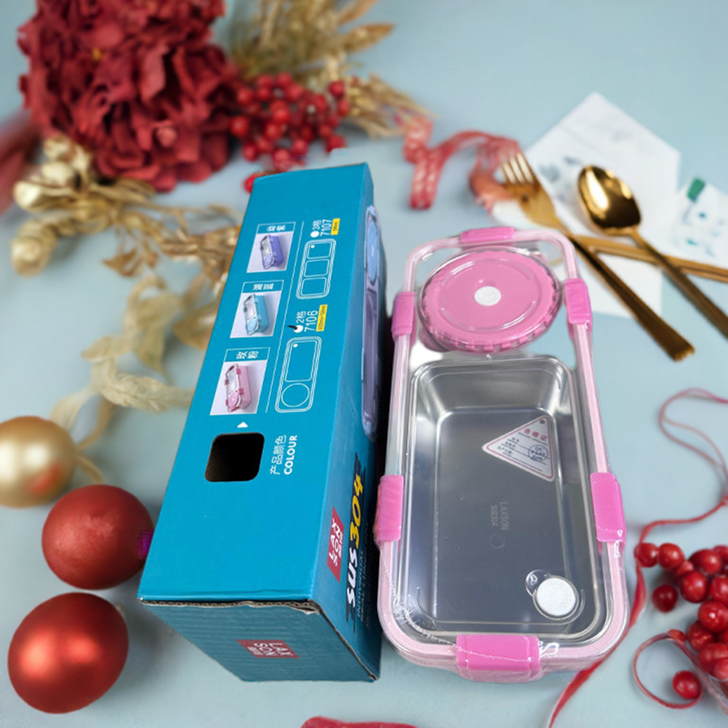 Personalized Engraved Stainless Steel Bento Lunch Box – Pink, Durable & Leakproof (7106)