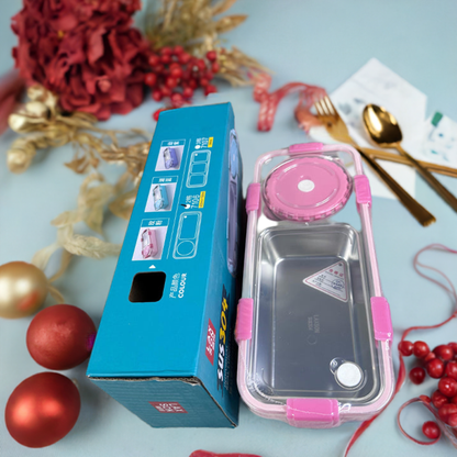 Personalized Engraved Stainless Steel Bento Lunch Box – Pink, Durable & Leakproof (7106)