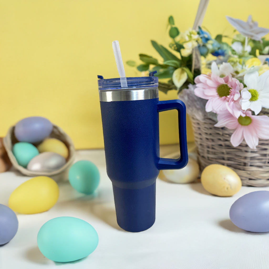 Personalized Navi Blue 1200ML Stainless Steel Tumbler with Lid & Straw – Vacuum Insulated Flask for Water, Coffee & Iced Tea – Perfect for Travel, Office & Gym