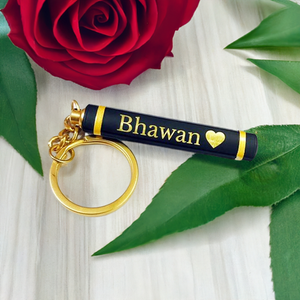 Elevate Your Style: Personalized Name Engraved Black & Gold Metallic Pyramid Keychain