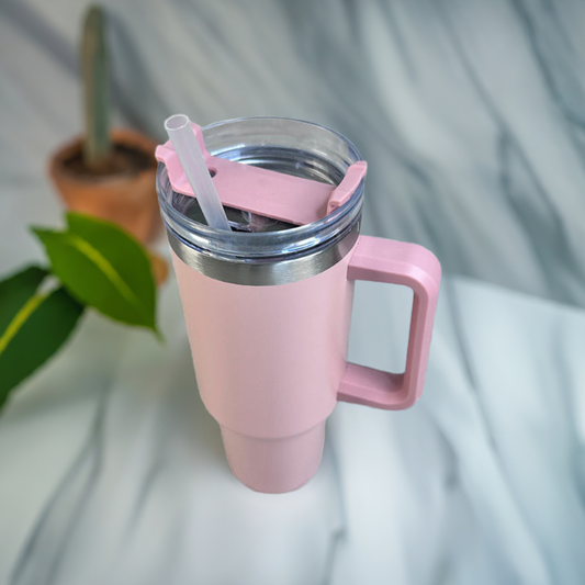 Personalized Pink 1200ML Stainless Steel Tumbler with Lid & Straw – Vacuum Insulated Flask for Water, Coffee & Iced Tea – Perfect for Travel, Office & Gym