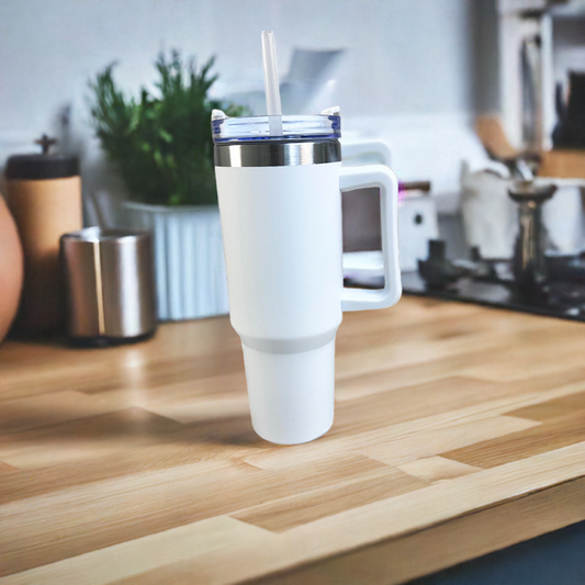 Personalized White 1200ML Stainless Steel Tumbler with Lid & Straw – Vacuum Insulated Flask for Water, Coffee & Iced Tea – Perfect for Travel, Office & Gym