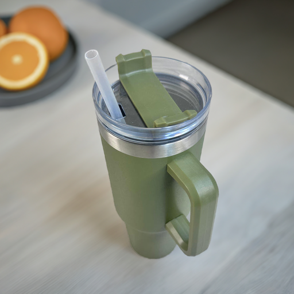 Personalized Green 1200ML Stainless Steel Tumbler with Lid & Straw – Vacuum Insulated Flask for Water, Coffee & Iced Tea – Perfect for Travel, Office & Gym