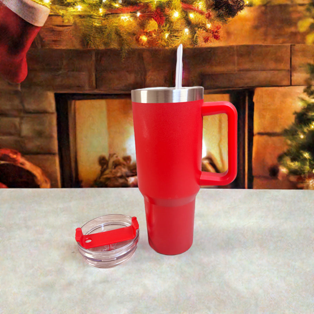Personalized Red 1200ML Stainless Steel Tumbler with Lid & Straw – Vacuum Insulated Flask for Water, Coffee & Iced Tea – Perfect for Travel, Office & Gym