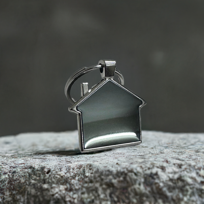 Personalized Home-Shaped Metal Keychain – Black Finish, Dual-Side Laser Engraved | MJ126 (Pack of 1)
