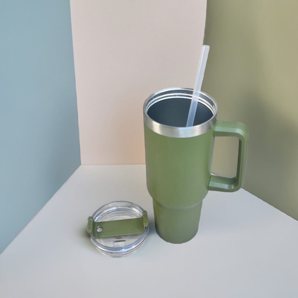 Personalized Green 1200ML Stainless Steel Tumbler with Lid & Straw – Vacuum Insulated Flask for Water, Coffee & Iced Tea – Perfect for Travel, Office & Gym