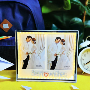 31.5 x 26.5cm Customizable Best Wishes LED Photo Frame Stand with Two Photo Slots
