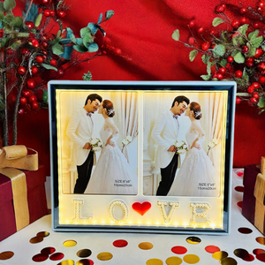 31.5 x 26.5cm Customizable LOVE LED Photo Frame Stand with Two Photo Slots