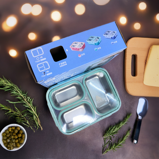 Personalized Stainless Steel 3-Compartment Bento Lunch Box with Name Engraving (7097)