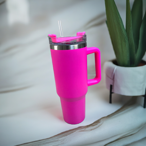 Personalized Dark Pink 1200ml Stainless Steel Tumbler with Straw