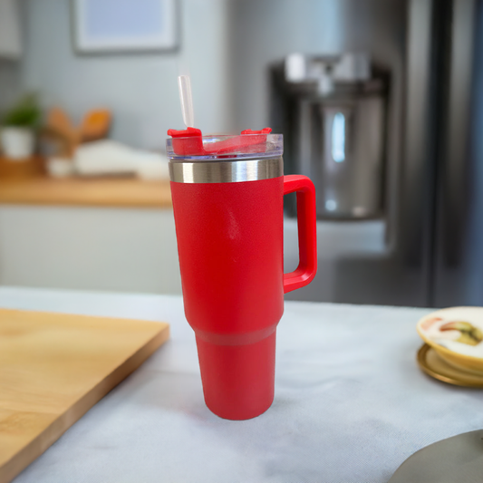 Personalized Red 1200ML Stainless Steel Tumbler with Lid & Straw – Vacuum Insulated Flask for Water, Coffee & Iced Tea – Perfect for Travel, Office & Gym