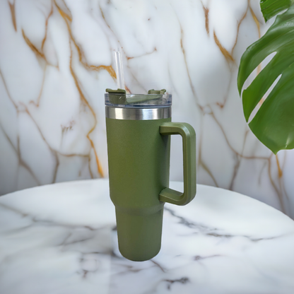 Personalized Green 1200ML Stainless Steel Tumbler with Lid & Straw – Vacuum Insulated Flask for Water, Coffee & Iced Tea – Perfect for Travel, Office & Gym