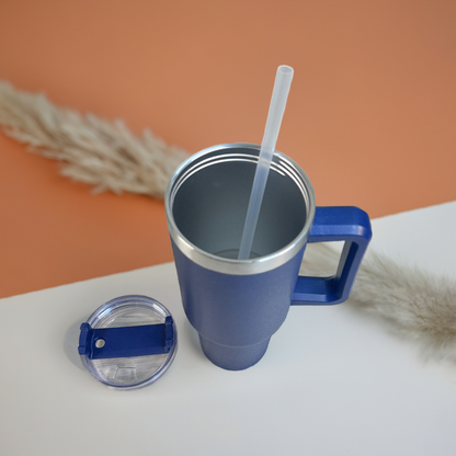 Personalized Navi Blue 1200ML Stainless Steel Tumbler with Lid & Straw – Vacuum Insulated Flask for Water, Coffee & Iced Tea – Perfect for Travel, Office & Gym