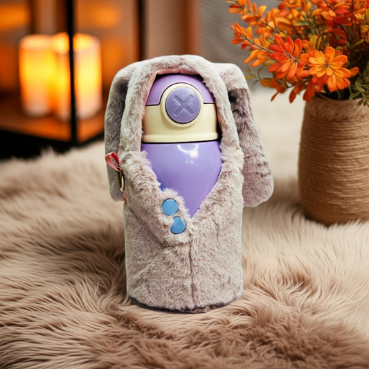 Personalized 470ml Teddy Fur Cover Insulated Stainless Steel Bottle – Cute Sipper M1059