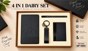 Personalized 4-in-1 Premium Diary Gift Set with Executive Pen, Card Holder & Metal Keychain | Customized Corporate Gift for Employees, Clients & Professionals – MP4904