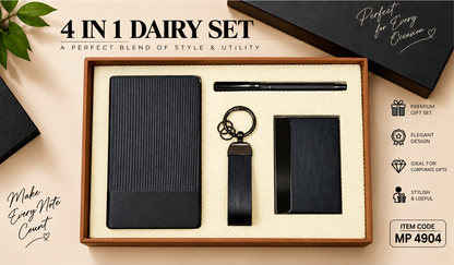 Personalized 4-in-1 Premium Diary Gift Set MP4904 with diary, pen, card holder and keychain in gift box
