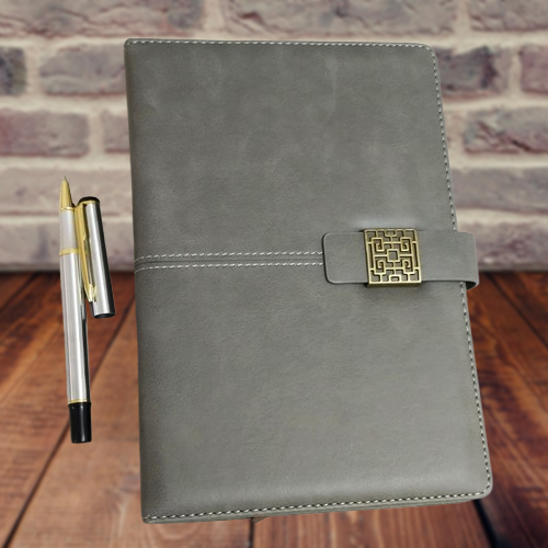 Personalized Name and Logo Grey Diary Pen 2in1 Set M1043