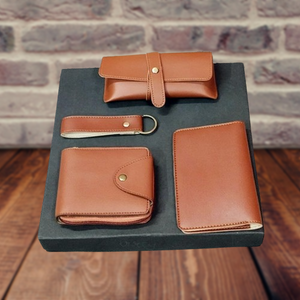 Personalized 3 Fold Men's Wallet 4 IN 1 Tan Combo
