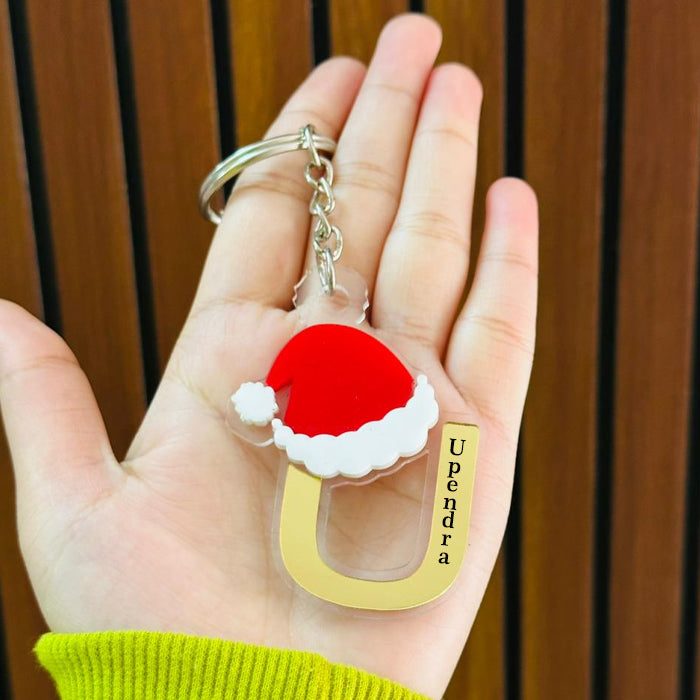 Personalized Merry Christmas Acrylic Letter Keychain – Custom Name Initial A to Z Gift