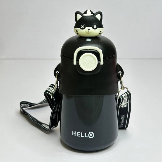 Personalized 500ml Bear Design Insulated Vacuum Cup Bottle – Kids Sipper with Silicone Straw, Strap - M0033