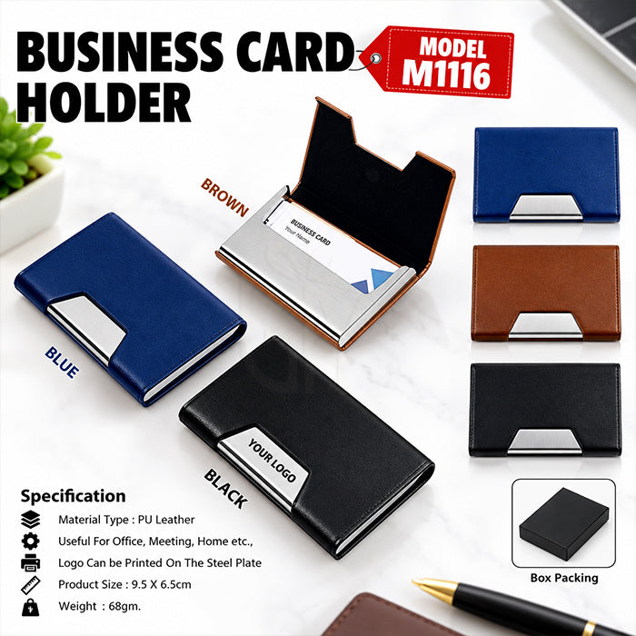 Personalized Premium PU Leather Business Card Holder – Elegant Metal Visiting Card Case | Customized Corporate Gift for Professionals - M1116