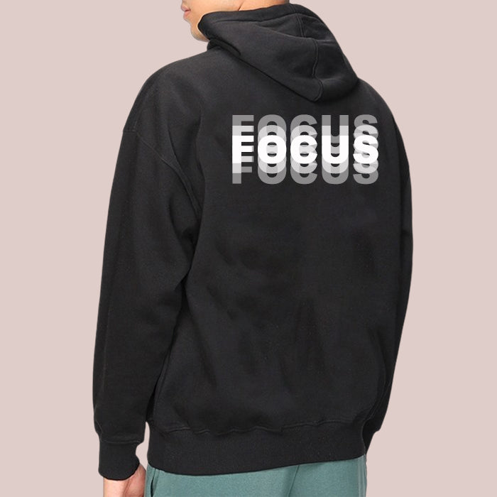 Men's Black Hoodie 'FOCUS’ Printed Sweatshirt