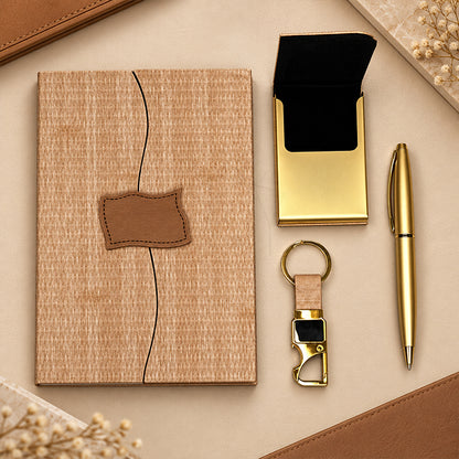 Luxury Rose Gold 4-in-1 Corporate Gift Set with Diary, Pen, Card Holder & Keychain | Personalized Executive Gift Collection - MD740