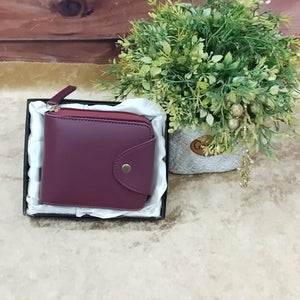 Personalized Name & Charm 3 Fold Unisex Men's Wallet Wine color With Button Lock and Zip