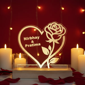 Personalized Heart & Rose Acrylic Name Lamp for Couples