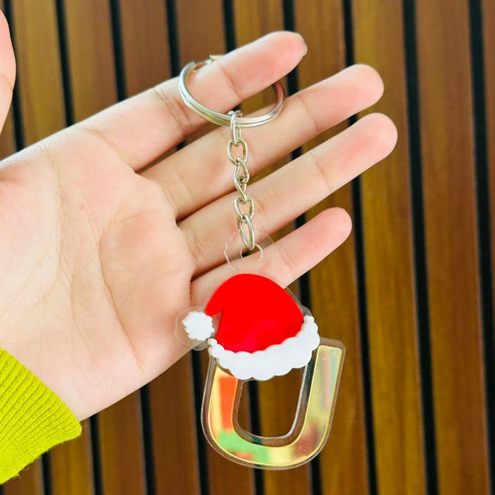 Personalized Merry Christmas Acrylic Letter Keychain – Custom Name Initial A to Z Gift