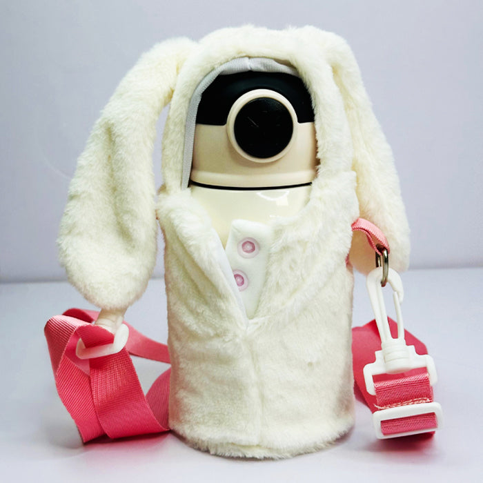 Personalized 470ml Teddy Fur Cover Insulated Stainless Steel Bottle – Cute Sipper M1059