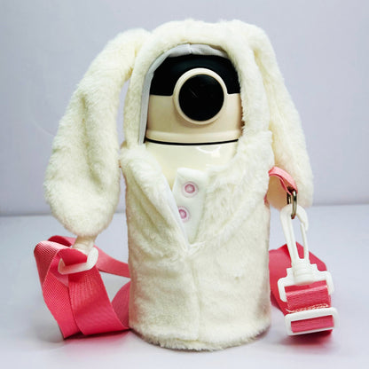 Personalized 470ml Teddy Fur Cover Insulated Stainless Steel Bottle – Cute Sipper M1059