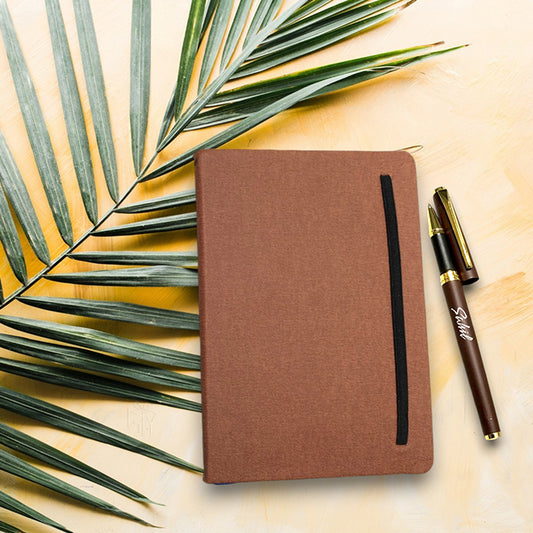 Custom Name & Logo Hardboard Brown A5 Diary And Pen 2in1 Set