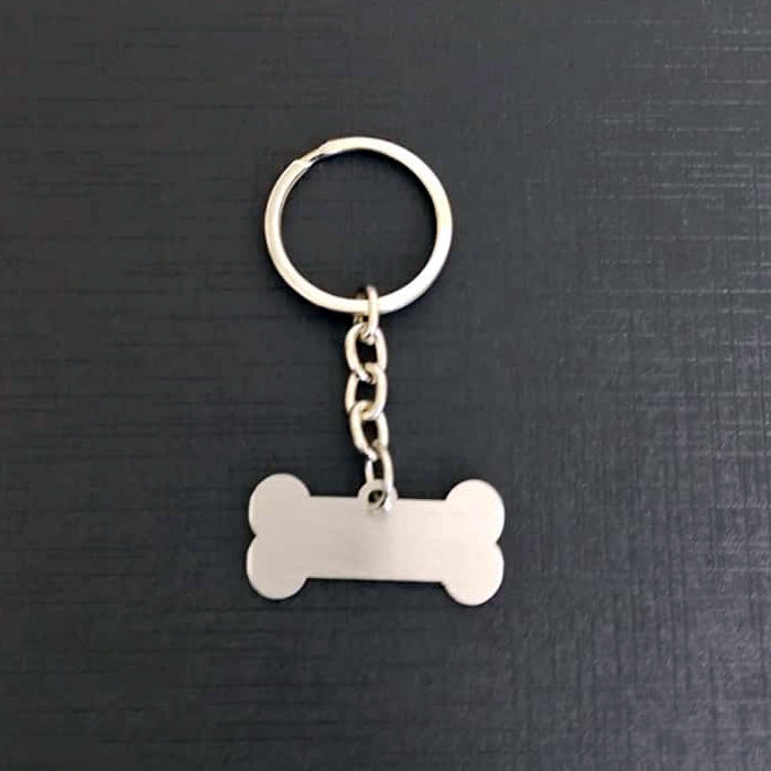 Name Engravable Metal Silver Keyring – Bone Logo